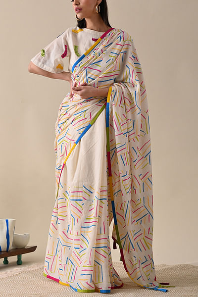 Multicolour printed sari