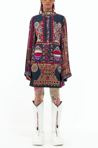 Multicolour resham embroidered dress