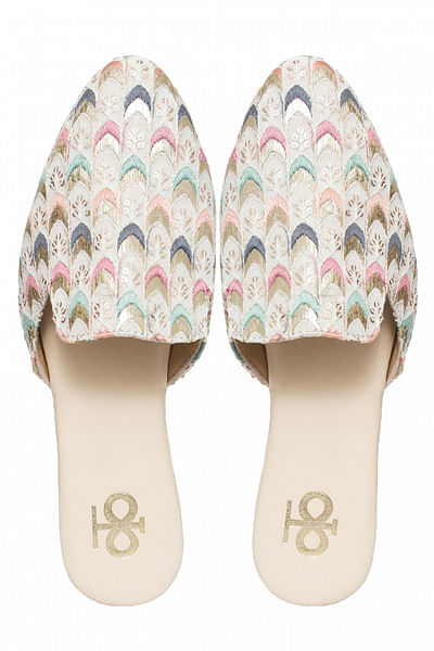 Multicolour scallop embroidery mules