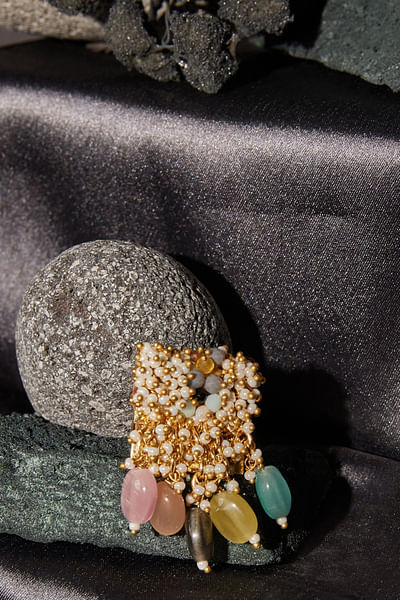 Multicolour semi-precious stone embellished ring