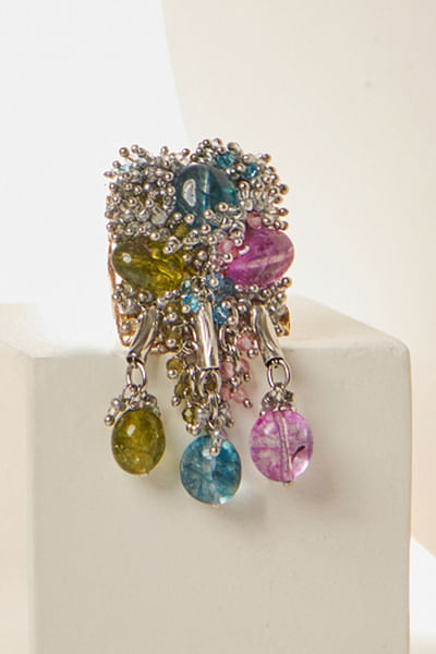 Multicolour semi-precious stone ring