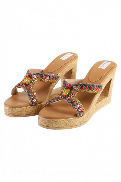 Multicolour sequin and crystal embellished wedges
