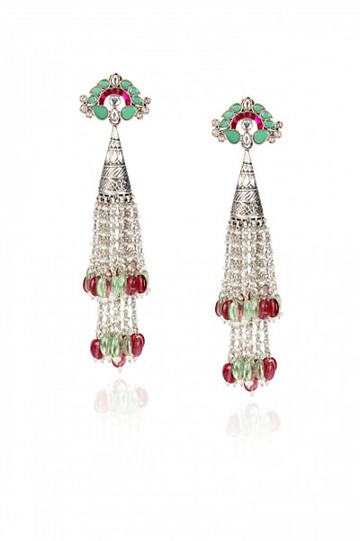 Multicolour silver handcrafted tassel earrings