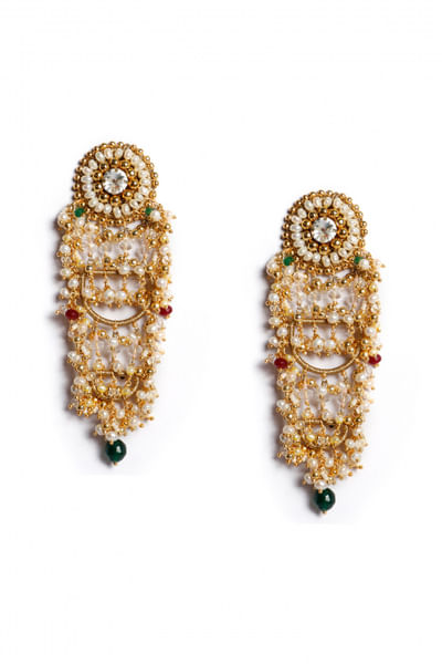 Multicolour stone and pearl earrings