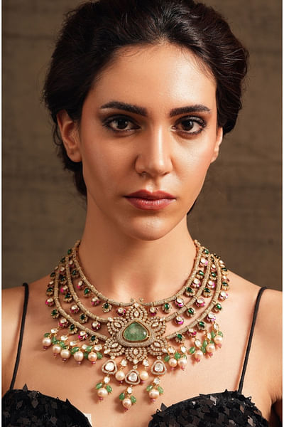 Multicolour stone and polki necklace set