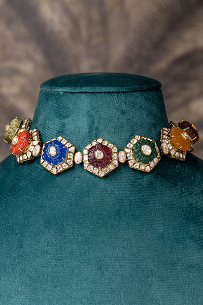 Multicolour stone embellished choker