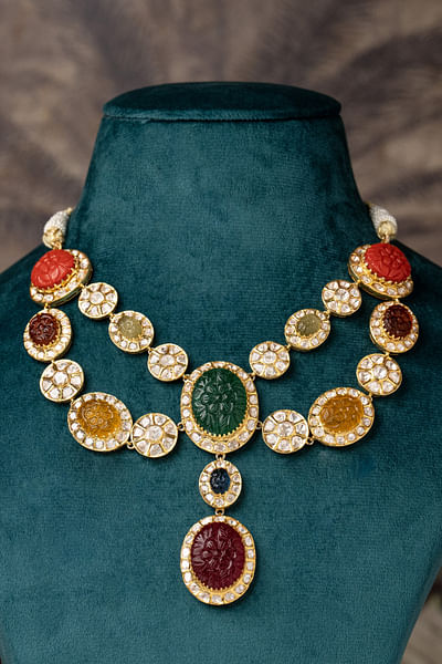 Multicolour stone embellished layered necklace