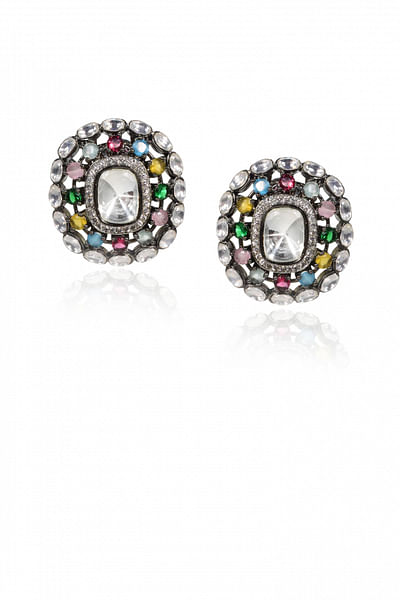 Multicolour stone embellished stud earrings