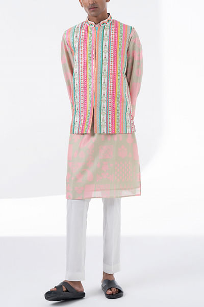 Multicolour stripe embroidered bandi