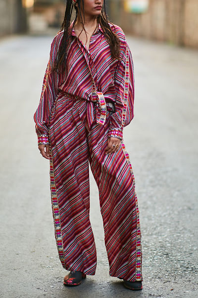 Multicolour stripe print oversized co-ords