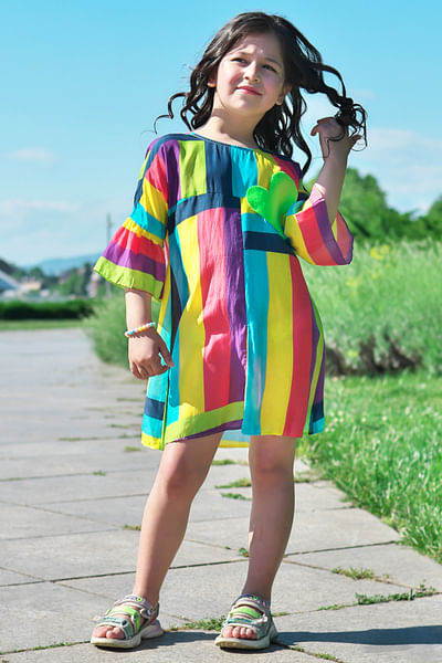 Multicolour stripe printed dress