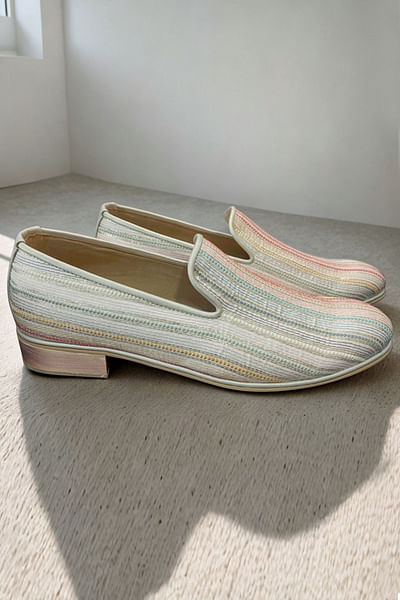 Multicolour stripe texture woven loafers