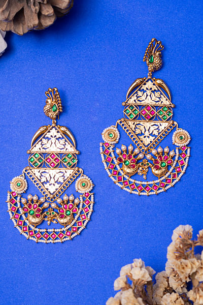 Multicolour temple earrings