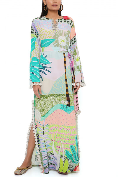 Multicolour tropical print kaftan