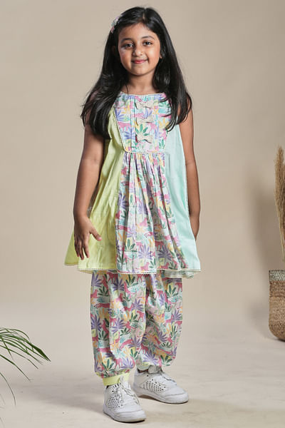 Multicolour tropical print kurta set