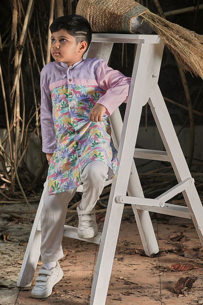 Multicolour tropical print long kurta set