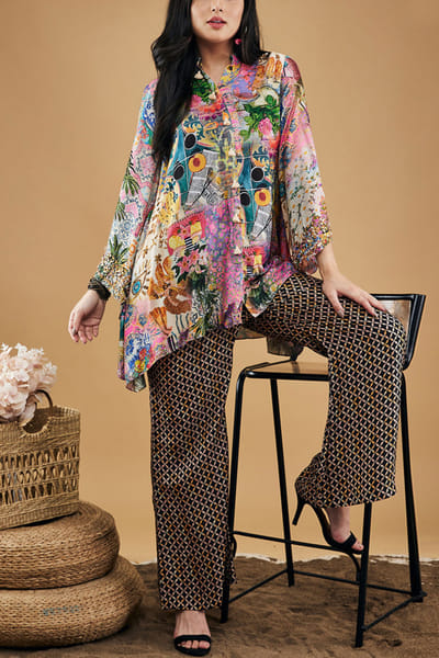 Multicolour tropical twilight print co-ords