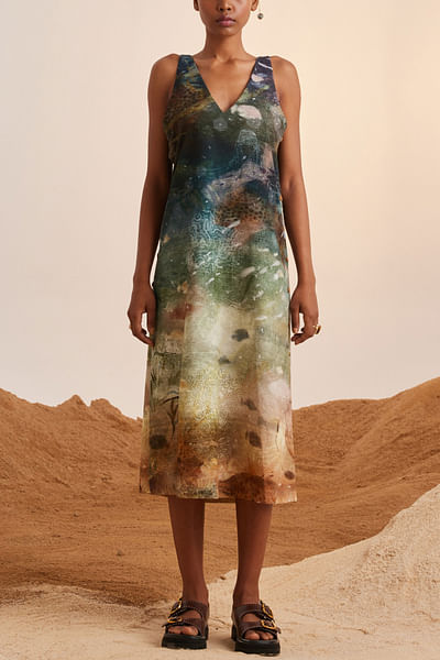 Multicolour underwater printed sleeveless dress