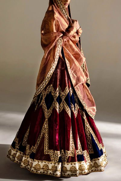 Multicolour woven lehenga set