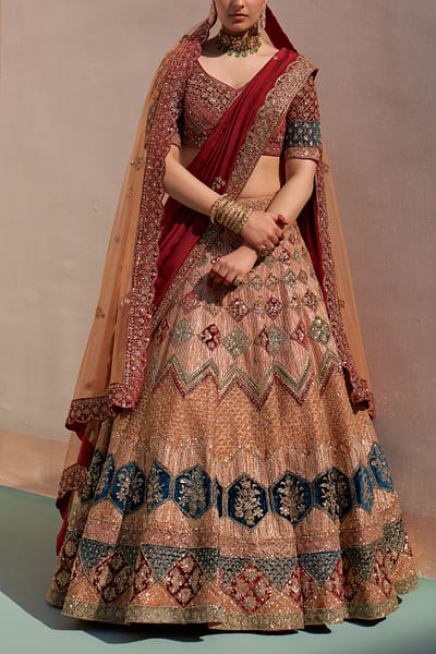 Multicolour zardozi embroidery lehenga set