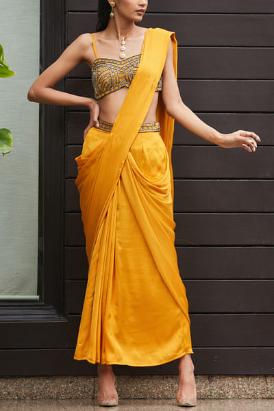 Mustard embellished concept sari set