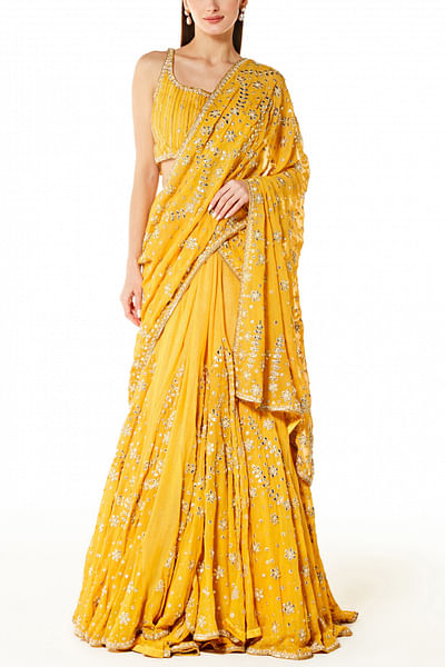 Mustard embellished lehenga sari set