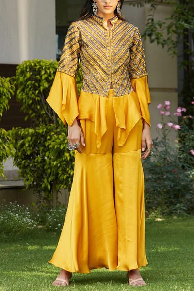 Mustard embellished sharara