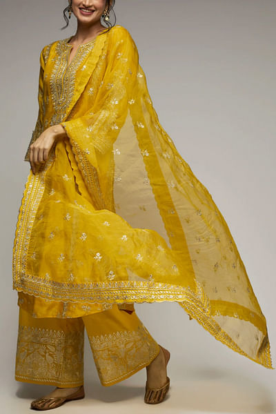 Mustard embroidered kurta set