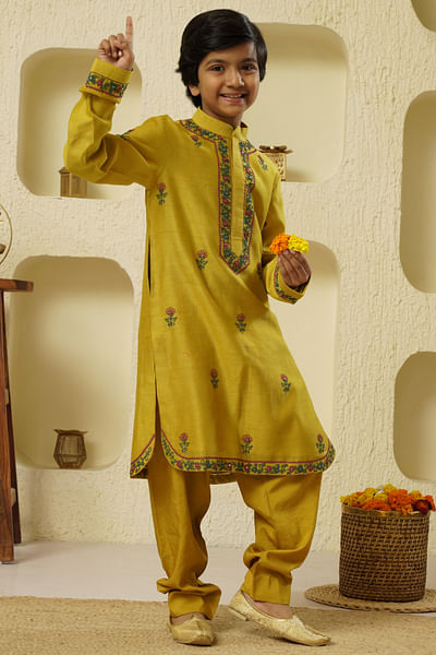 Mustard embroidered kurta set