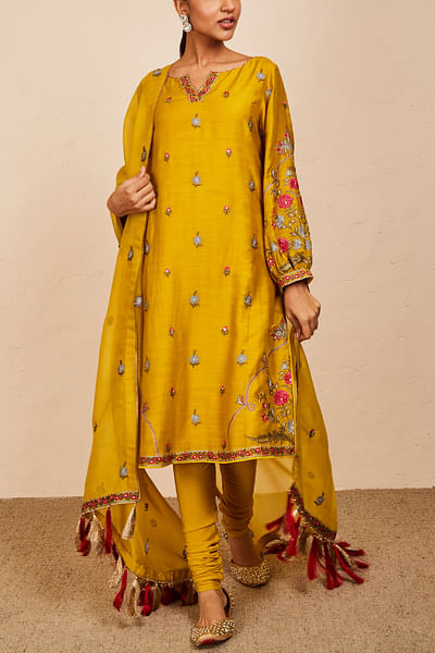 Mustard embroidered kurta set
