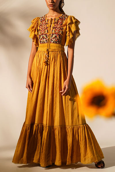 Mustard embroidered maxi dress