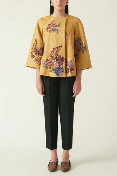 Mustard floral embroidered jacket
