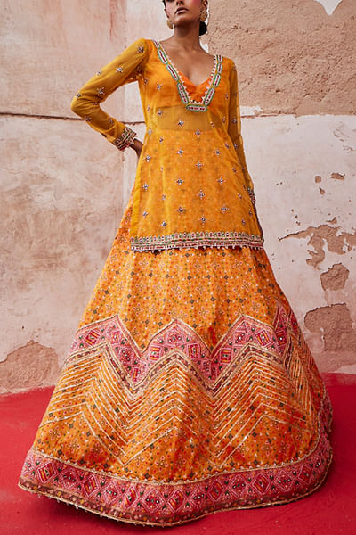 Mustard patola kurta lehenga set