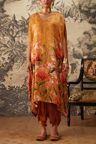 Mustard printed kaftan set