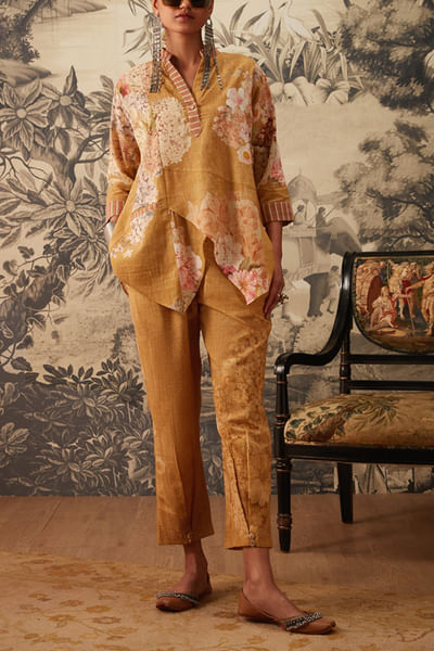 Mustard printed tunic set