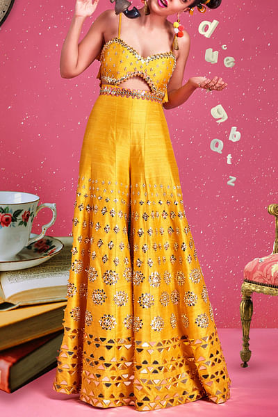 Mustard yellow 3D embellished jumpsuit
