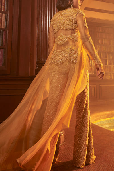 Ridhima Bhasin Mustard yellow embellished jacket set RBSAPR2311