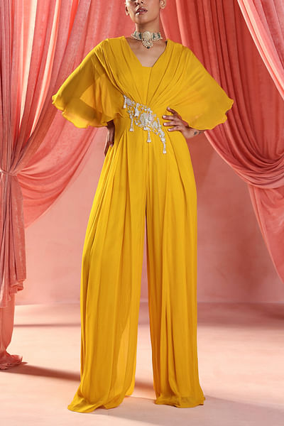 Mustard yellow hand embroidered jumpsuit