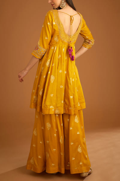 Shyam Narayan Prasad Mustard yellow zardozi embroidered sharara set SNPMAR2309