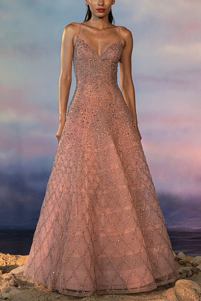 Mystic rose 3D embellished corset gown