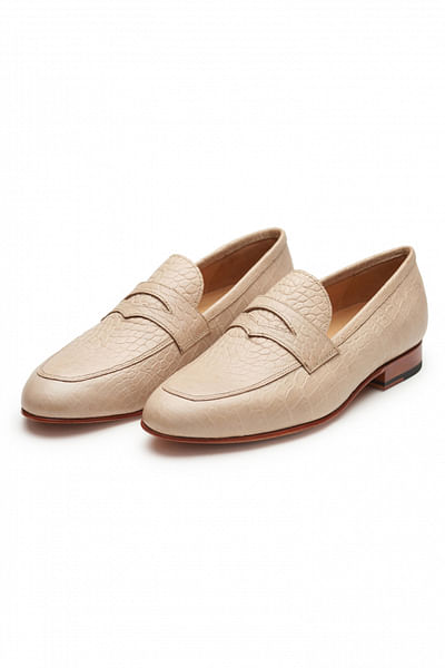 Natural textured leather penny loafers