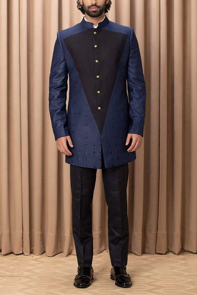 Navy and blue embellished bandhgala set