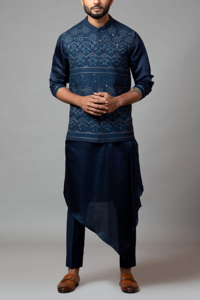 Paarsh Atelier Navy blue embroidered bandi set PATMARD1004