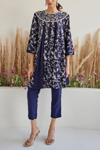 Navy blue embroidered dress
