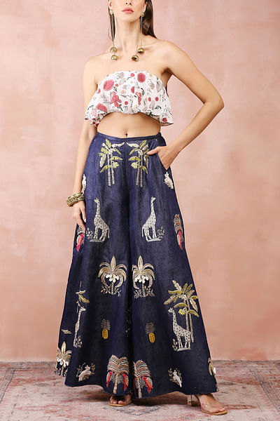Navy blue embroidered palazzo set