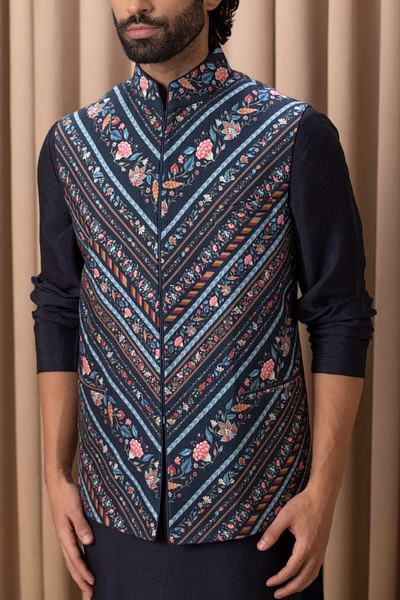 Navy blue floral printed bandi