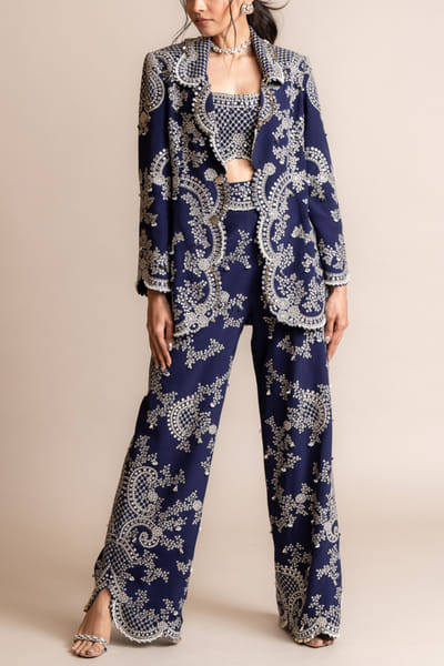 Nupur Kanoi Navy blue mirror embellished co-ord set NUKMAY2315