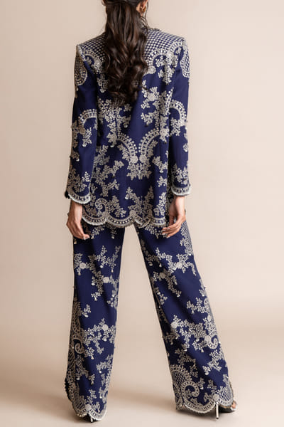 Nupur Kanoi Navy blue mirror embellished co-ord set NUKMAY2315