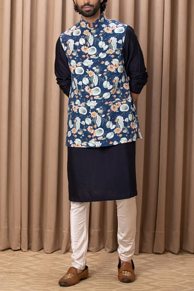 Navy blue floral print bandi