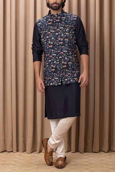 Navy blue floral and animal printed bandi